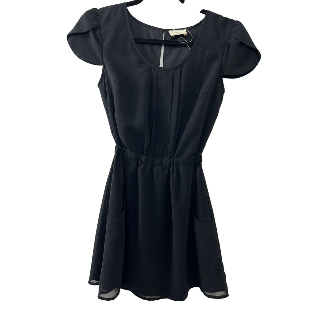 Pins and Needles Chiffon Mini Dress XS Black Tulip Sleeve Pockets Coquette Goth